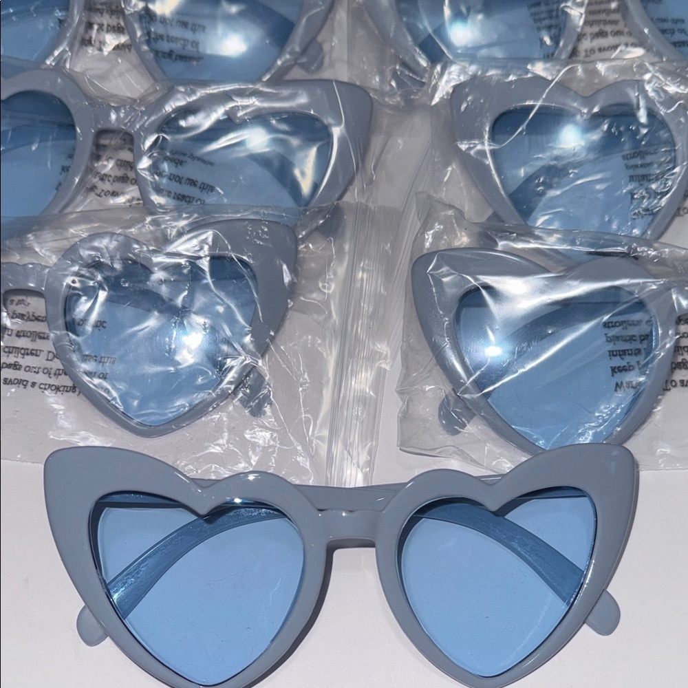 6 Heart-Shaped Blue Sunglasses cat eye NEW adult or kid party favors